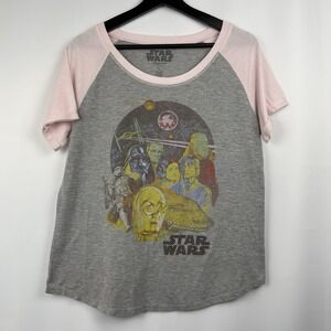 Vtg 90s Star Wars Tshirt Grey Pink Graphic